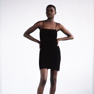 Zara Classic Black Lined Bodycon spaghetti Strap Lace Mini Dress | Size Small